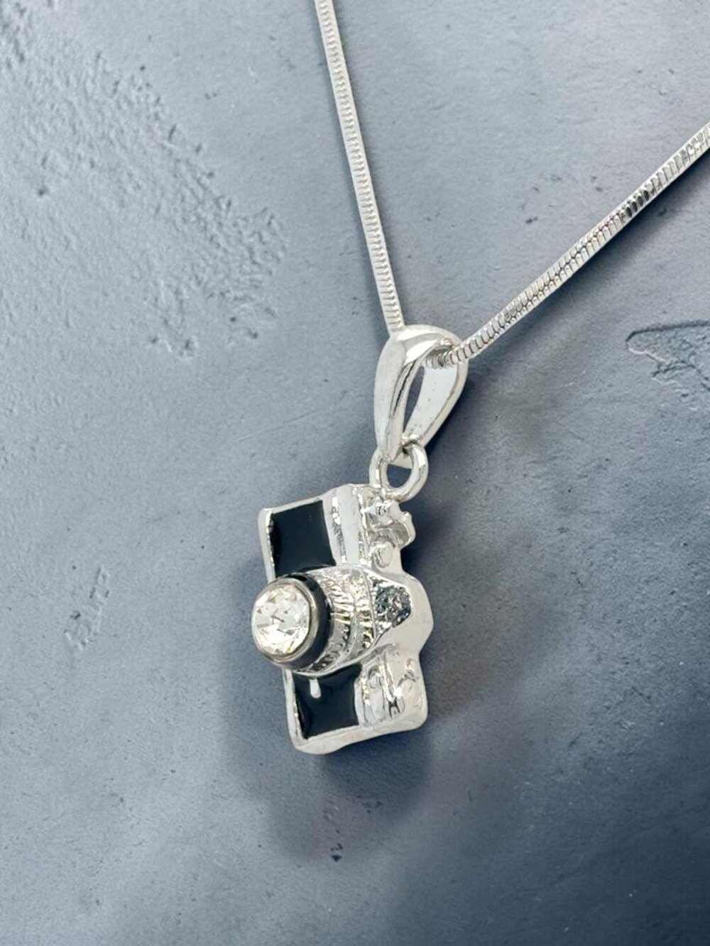 Silver-Tone Rhinestone Camera Pendant - Picture 2 of 3